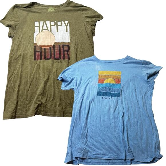Life Is Good Green Happy Hour & Blue Sea La Vie Short Sleeve Tees Size large - Picture 1 of 14